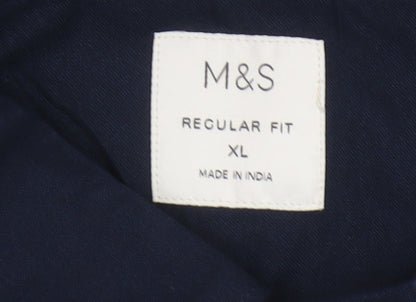 Marks and Spencer Men's Blue Regular Fit Long Sleeve Cotton Button-Up Shirt XL