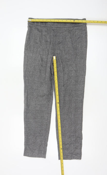 Marks and Spencer Women's Grey Check Slim Fit Stretch Trousers Size 12
