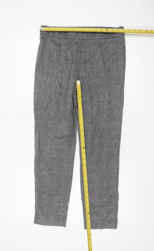 Marks and Spencer Women's Grey Check Slim Fit Stretch Trousers Size 12