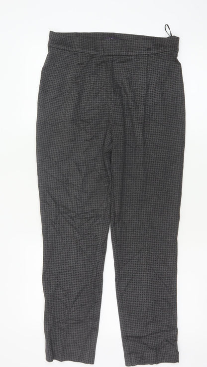 Marks and Spencer Women Grey Houndstooth Regular Trousers Size 12