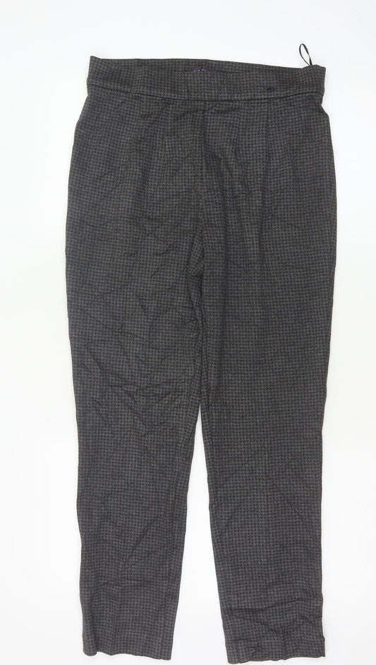 Marks and Spencer Women Grey Houndstooth Regular Trousers Size 12