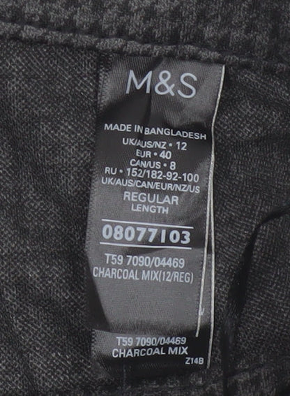 Marks and Spencer Women Grey Houndstooth Regular Trousers Size 12