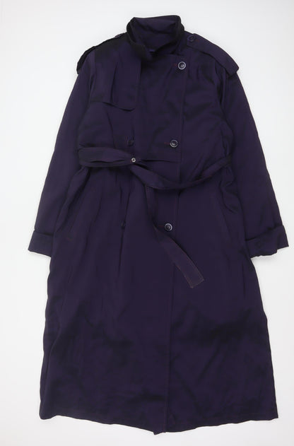 London Fog Women Purple Long Trench Coat Size 6 Belted Classic Style