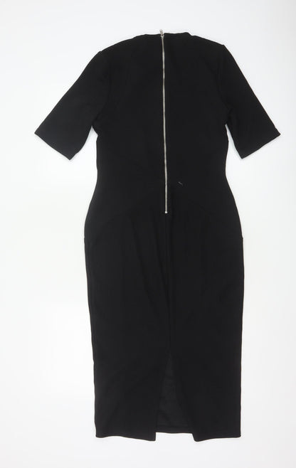 ASOS Women’s Black Midi Bodycon Dress Size 12 Zip Back Stretch