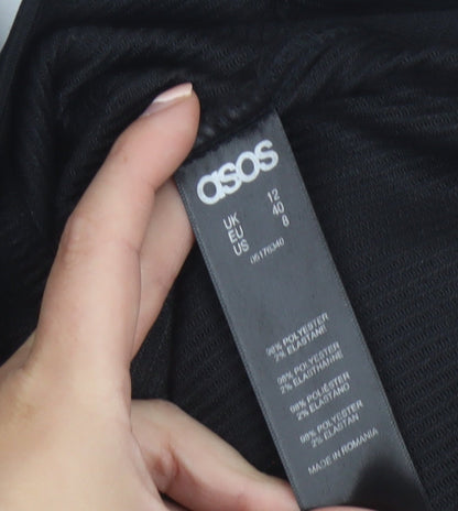 ASOS Women’s Black Midi Bodycon Dress Size 12 Zip Back Stretch