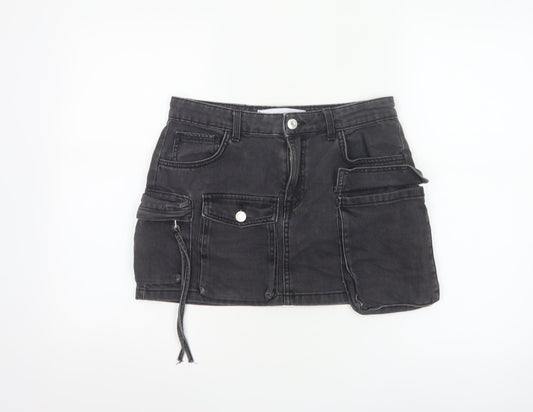 Bershka Women’s Black Cotton Cargo Mini Skirt Size 10
