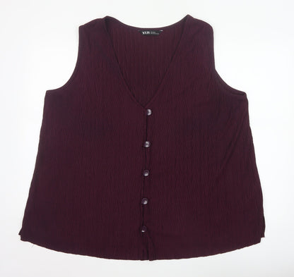 Yours Women's Purple Sleeveless V-Neck Button Blouse UK 22