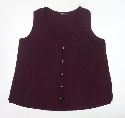 Yours Women's Purple Sleeveless V-Neck Button Blouse UK 22