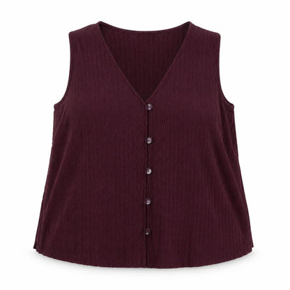 Yours Women's Purple Sleeveless V-Neck Button Blouse UK 22