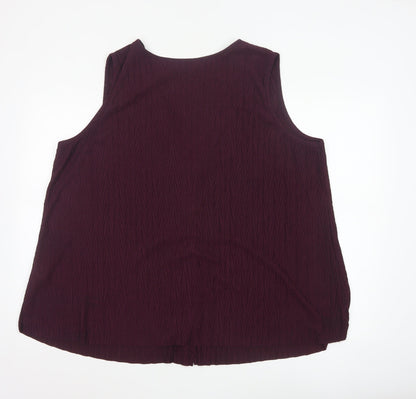 Yours Women's Purple Sleeveless V-Neck Button Blouse UK 22
