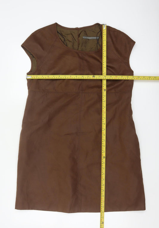 Zara Women Brown XL Shift Knee Length Sleeveless Dress