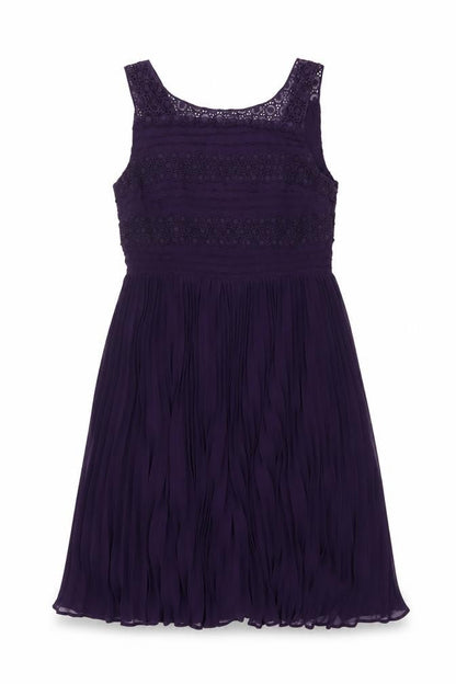 Oasis Women's Purple A-Line Sleeveless Lace Pleated Dress Size 14