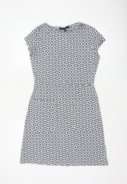 Next Women’s Grey Geometric Shift Dress Size 8 Short Sleeve