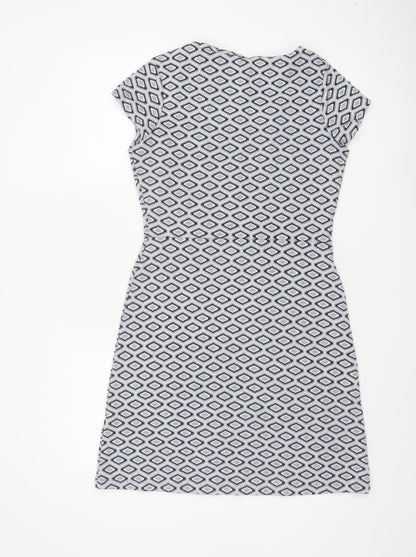 Next Women’s Grey Geometric Shift Dress Size 8 Short Sleeve
