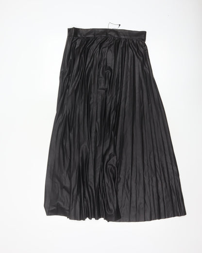 Zara Woman Black Pleated Satin Midi Skirt Size S