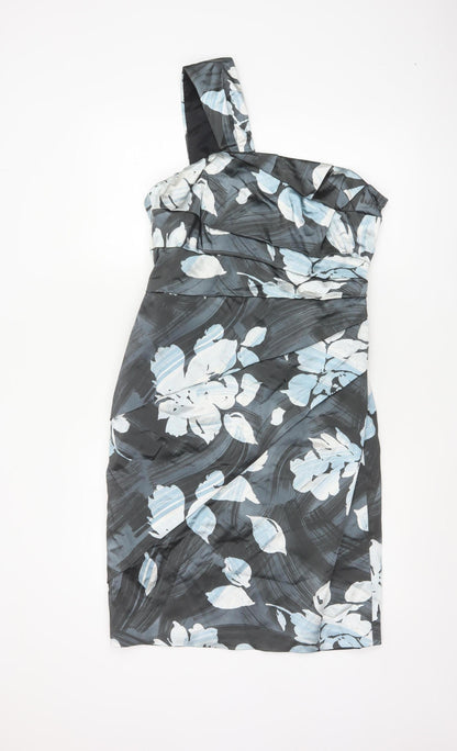 Coast Women Grey Floral One Shoulder Ruched Satin Dress Size 14
