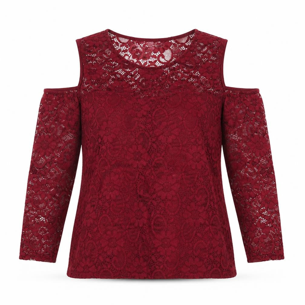 Jane Norman Women’s Red Lace Cold Shoulder Blouse UK 12