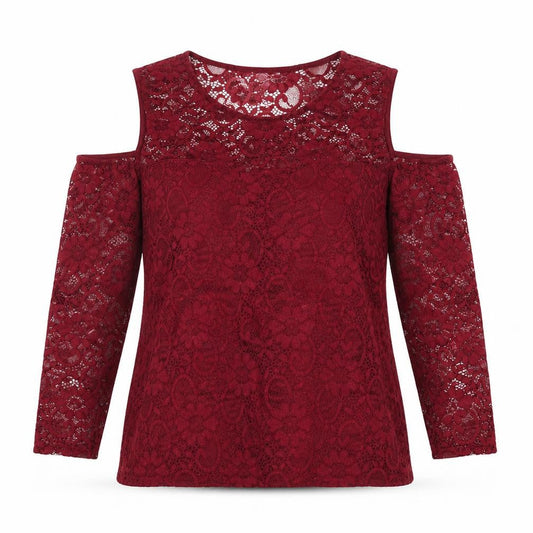 Jane Norman Women’s Red Lace Cold Shoulder Blouse UK 12