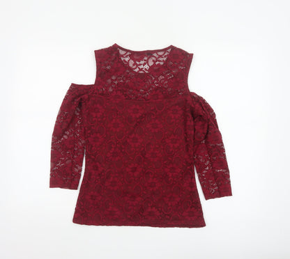 Jane Norman Women’s Red Lace Cold Shoulder Blouse UK 12