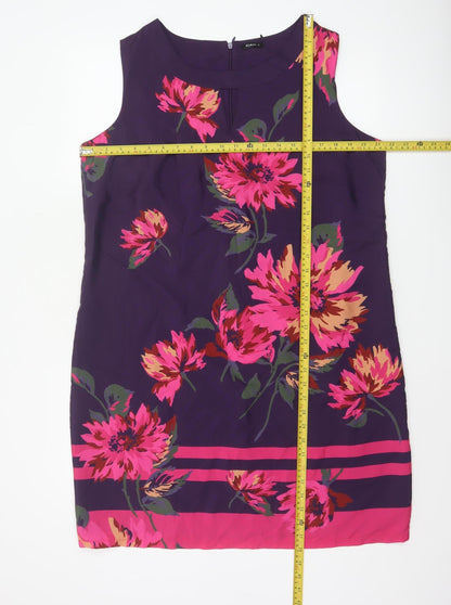Roman Women Purple Floral Sleeveless Shift Dress Size 16