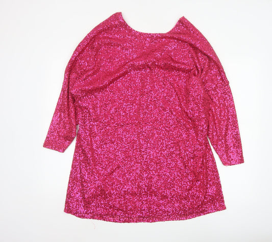 River Island Women Pink Sequin Tunic Blouse Size 12 Party Top