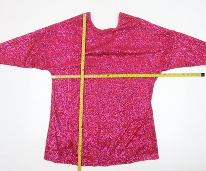 River Island Women Pink Sequin Tunic Blouse Size 12 Party Top