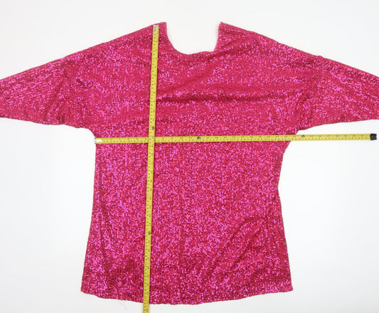 River Island Women Pink Sequin Tunic Blouse Size 12 Party Top