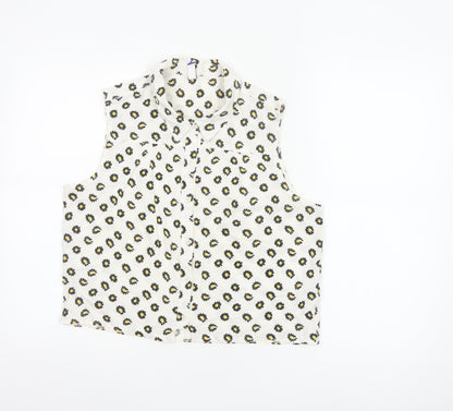 By Henry Holland Women White Floral Sleeveless Collared Blouse Size 14