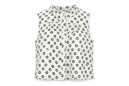Front view of By Henry Holland Women White Floral Sleeveless Collared Blouse, size 14