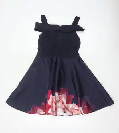 Ted Baker Girls Blue Floral Fit & Flare Party Dress Age 11 Off Shoulder