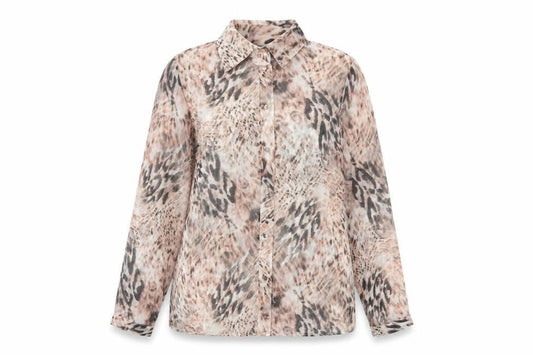 Lipsy Women Beige Animal Print Sheer Button-Up Blouse UK 8