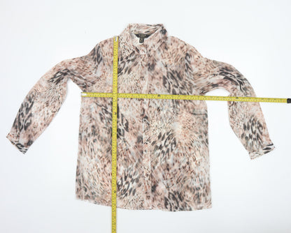 Lipsy Women Beige Animal Print Sheer Button-Up Blouse UK 8