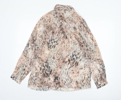 Lipsy Women Beige Animal Print Sheer Button-Up Blouse UK 8