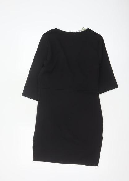 Boohoo Womens Black Size 12 Bodycon V-Neck 3/4 Sleeve Dress