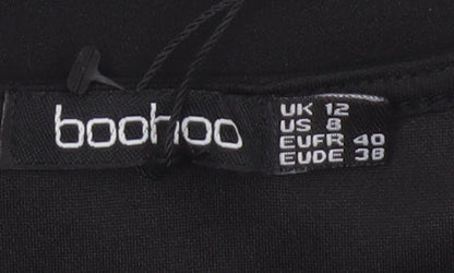 Boohoo Womens Black Size 12 Bodycon V-Neck 3/4 Sleeve Dress