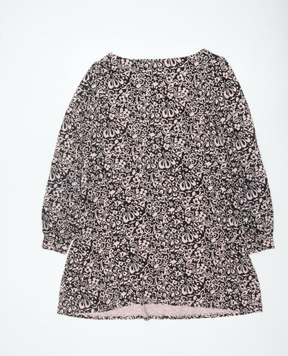 Boden Women Black Floral Jersey Shift Dress Size 20 Long Sleeve