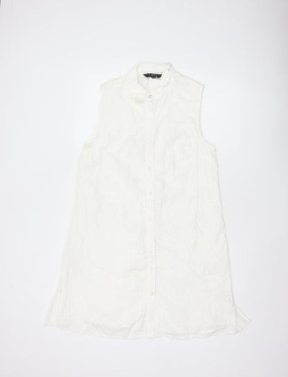 Lipsy Women White Cotton Sleeveless Shirt Dress UK 14
