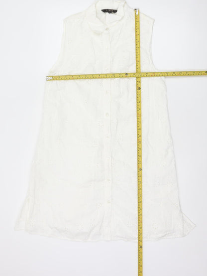 Lipsy Women White Cotton Sleeveless Shirt Dress UK 14