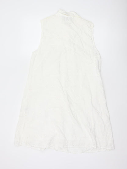 Lipsy Women White Cotton Sleeveless Shirt Dress UK 14