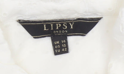 Lipsy Women White Cotton Sleeveless Shirt Dress UK 14