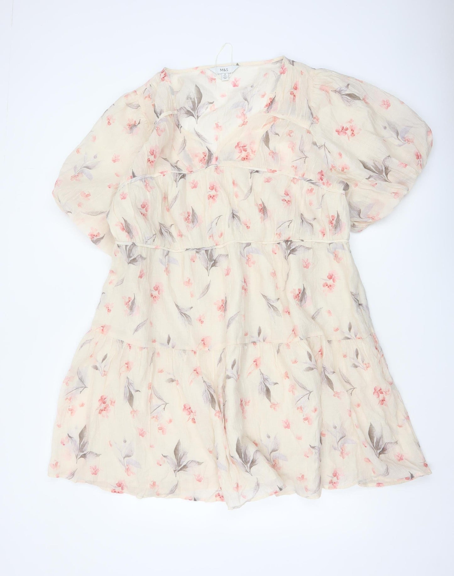 Marks and Spencer Women Beige Floral A-Line Short Dress Size 18 Tall