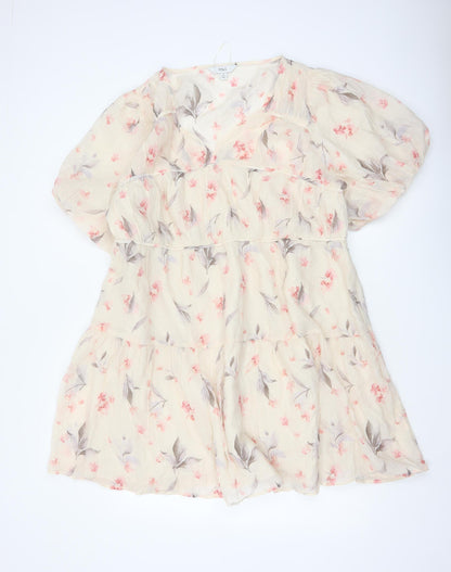 Marks and Spencer Women Beige Floral A-Line Short Dress Size 18 Tall