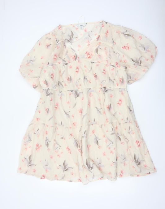 Marks and Spencer Women Beige Floral A-Line Short Dress Size 18 Tall