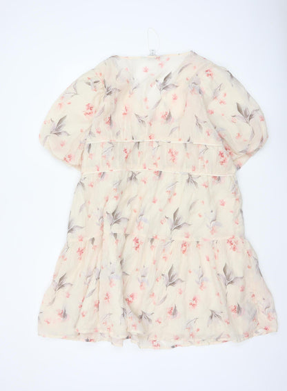 Marks and Spencer Women Beige Floral A-Line Short Dress Size 18 Tall