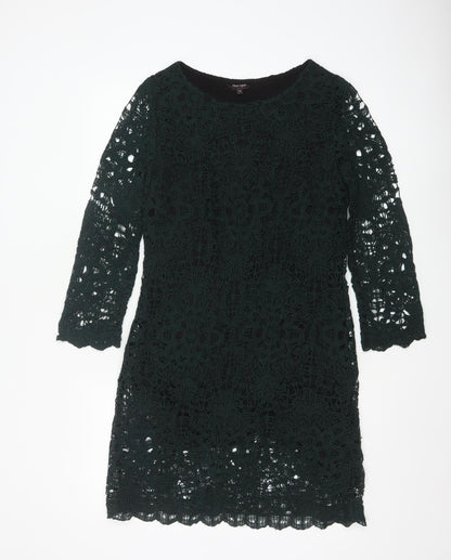 Phase Eight Women Green Crochet Shift Dress Size 12 Knee Length