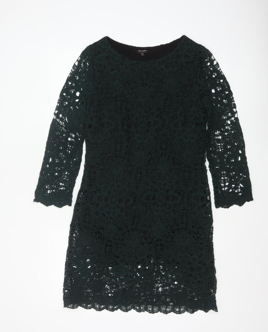 Phase Eight Women Green Crochet Shift Dress Size 12 Knee Length