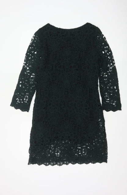 Phase Eight Women Green Crochet Shift Dress Size 12 Knee Length