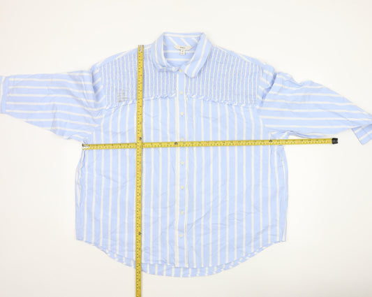Marks and Spencer Women Blue Striped Button-Up Long Sleeve Shirt Size 18