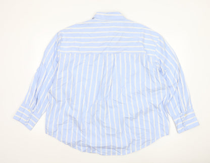 Marks and Spencer Women Blue Striped Button-Up Long Sleeve Shirt Size 18