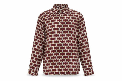 Moss Womens Burgundy Geometric Long Sleeve Button-Up Shirt Size L